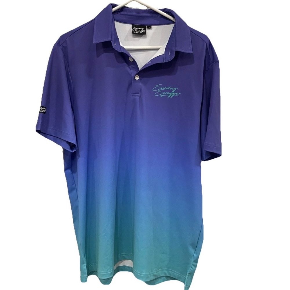 Sunday Swagger Polo Shirt Men's Ombre Purple Blue Golf Performance Top Large